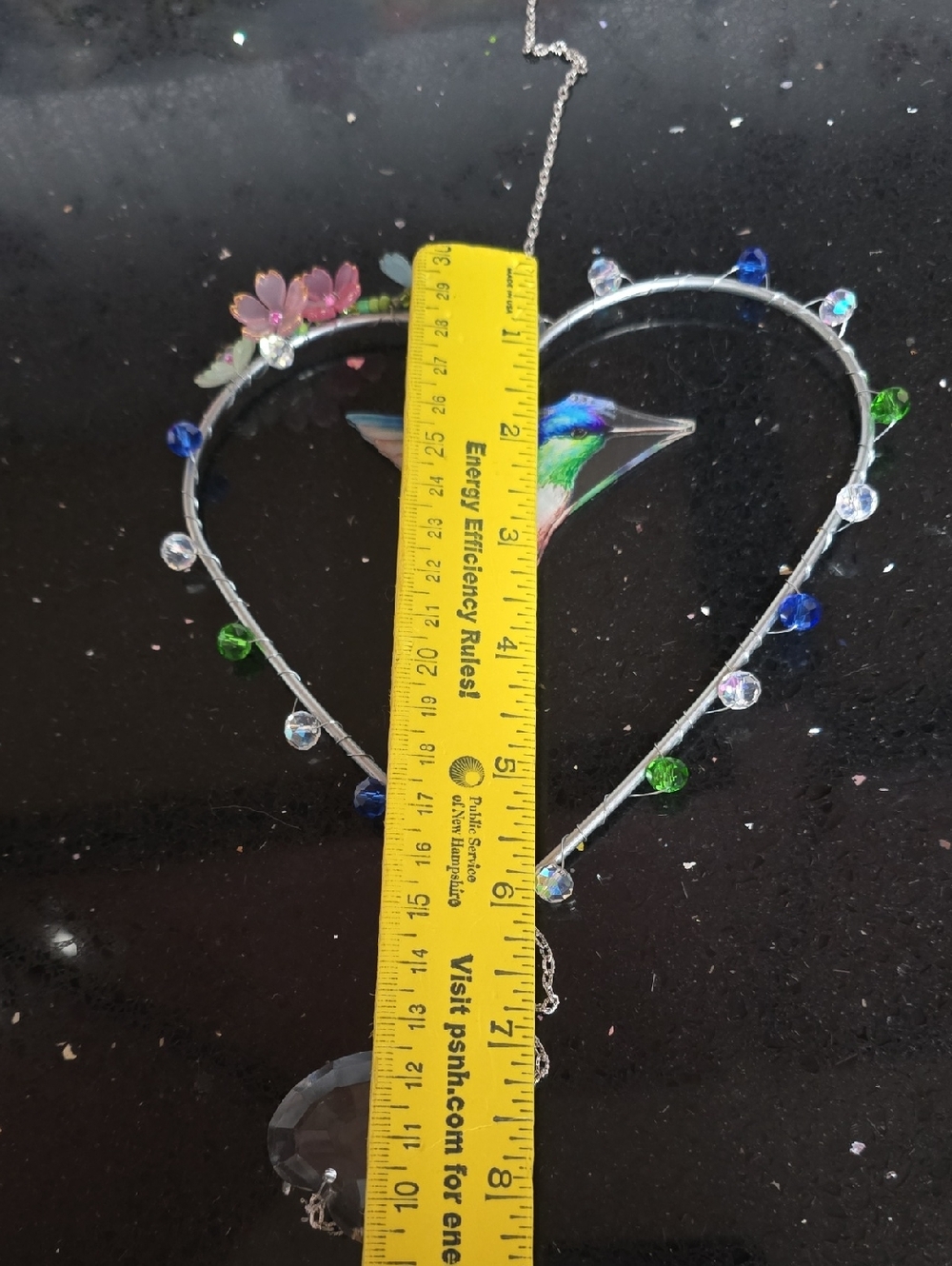 NWOT. Heart-Shaped Hummingbird Sun Catcher - Multicolor With Crystal Heart - Picture 7 of 8